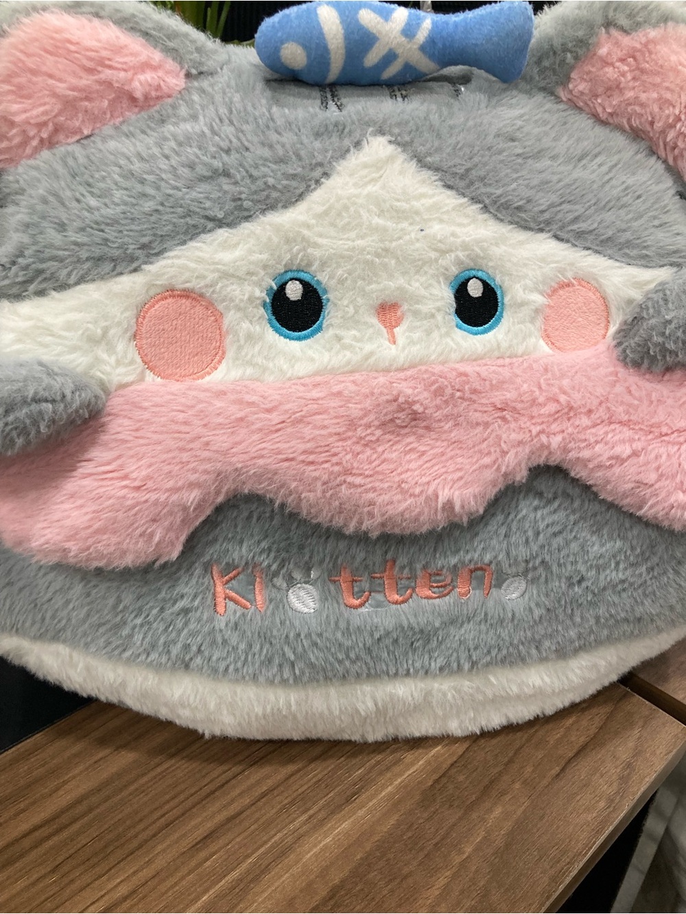 Grey & Pink Plush Kitten Toy - Cute Soft Kids Pillow